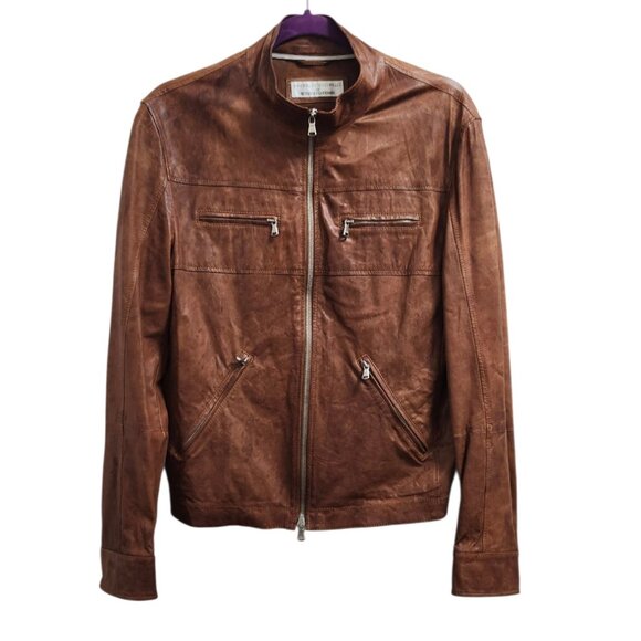 Brunello Cucinelli Riders Real Leather Jacket Brown Size S - Picture 2 of 16